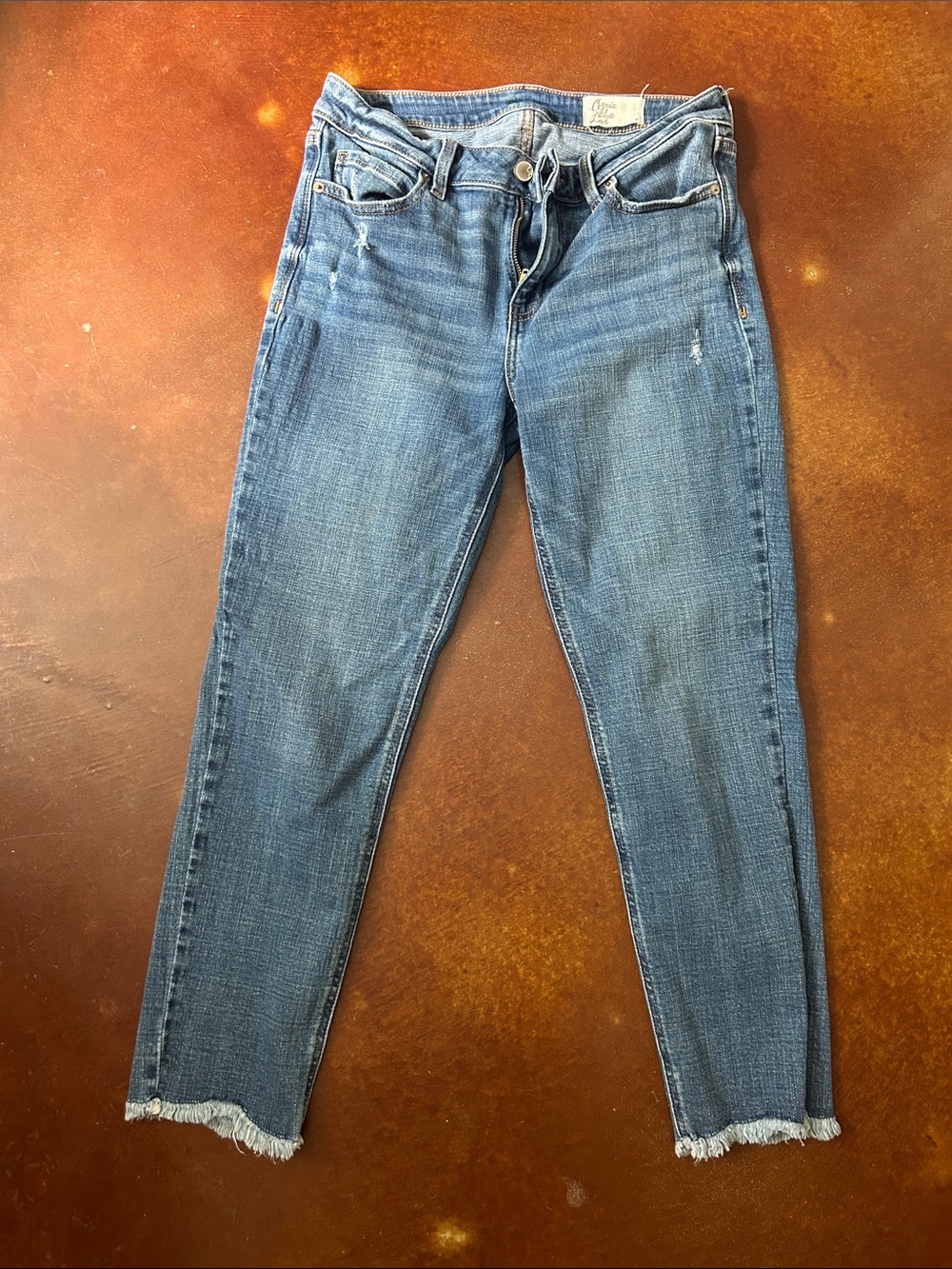 Women's Blue Skinny Ankle Jeans - Casual Frayed Hem, ankle length